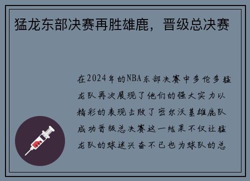 猛龙东部决赛再胜雄鹿，晋级总决赛